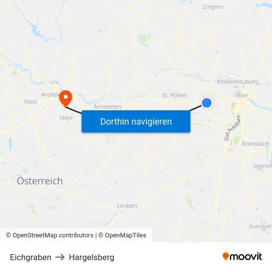 Eichgraben to Hargelsberg map