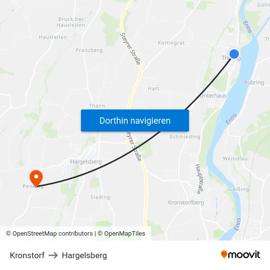 Kronstorf to Hargelsberg map