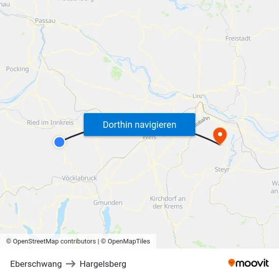 Eberschwang to Hargelsberg map