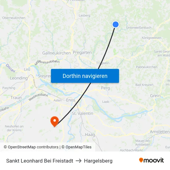 Sankt Leonhard Bei Freistadt to Hargelsberg map