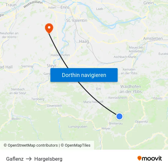 Gaflenz to Hargelsberg map