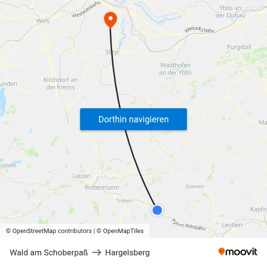 Wald am Schoberpaß to Hargelsberg map