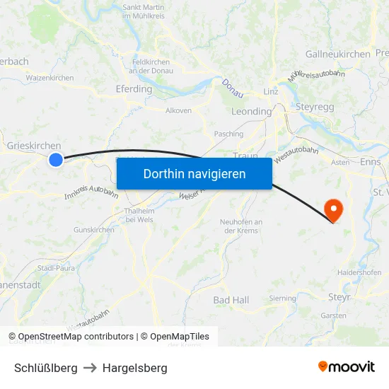 Schlüßlberg to Hargelsberg map