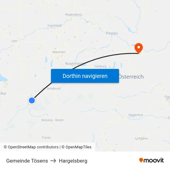 Gemeinde Tösens to Hargelsberg map