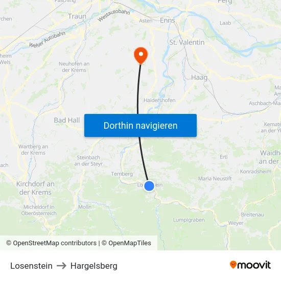 Losenstein to Hargelsberg map