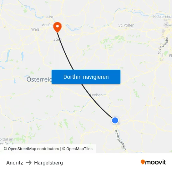 Andritz to Hargelsberg map