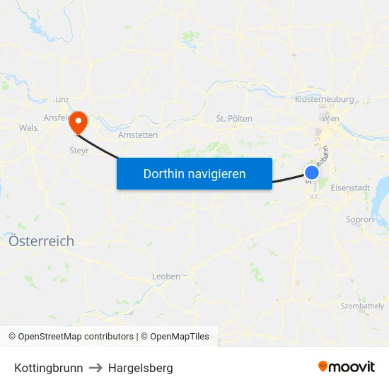 Kottingbrunn to Hargelsberg map