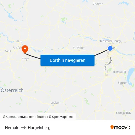 Hernals to Hargelsberg map