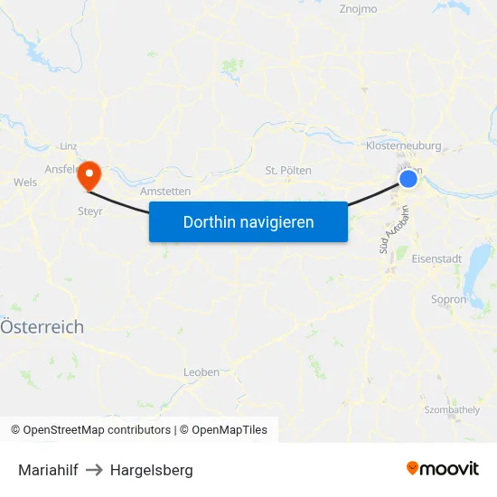 Mariahilf to Hargelsberg map
