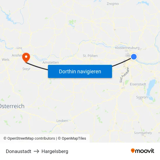 Donaustadt to Hargelsberg map