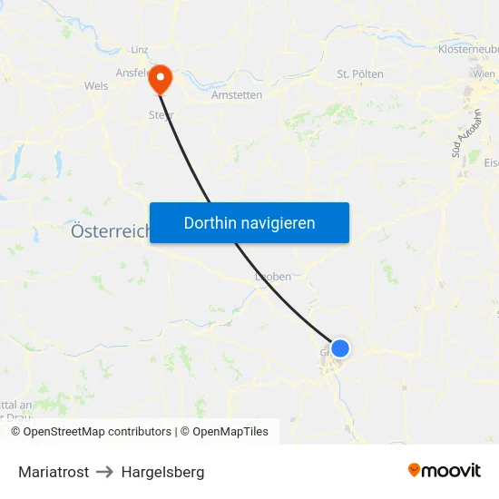Mariatrost to Hargelsberg map