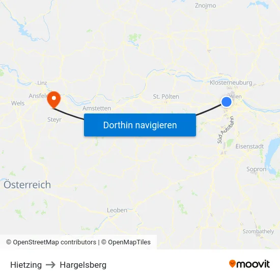 Hietzing to Hargelsberg map