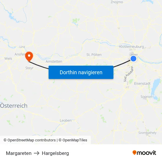 Margareten to Hargelsberg map