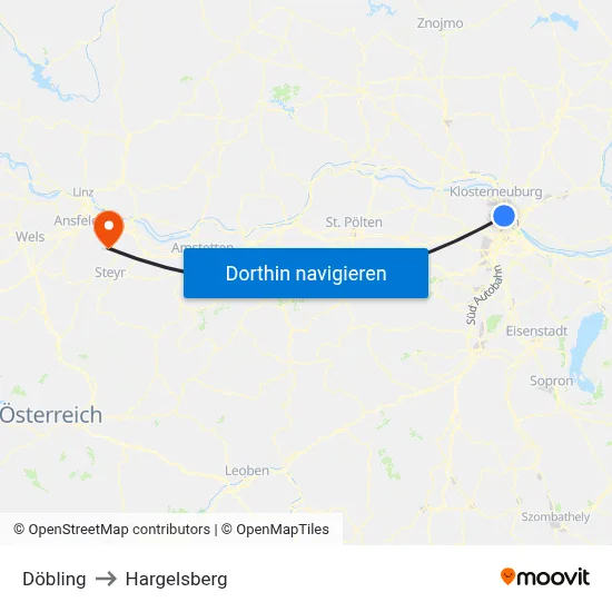 Döbling to Hargelsberg map