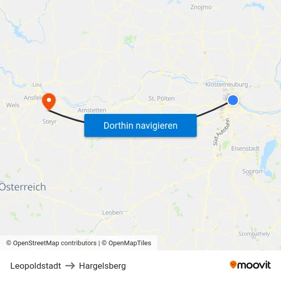 Leopoldstadt to Hargelsberg map