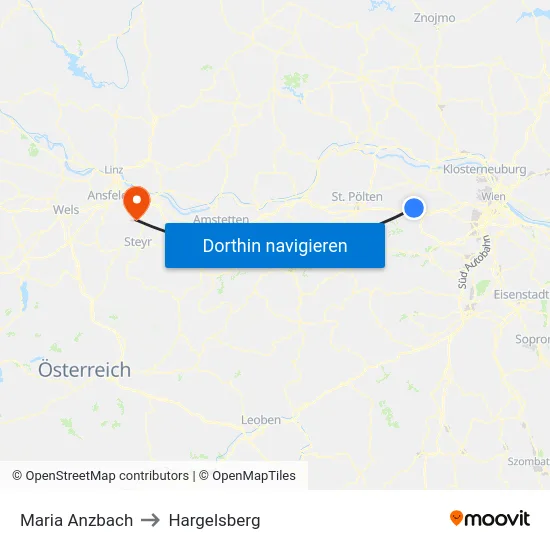 Maria Anzbach to Hargelsberg map