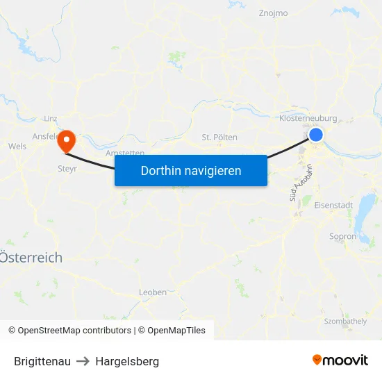 Brigittenau to Hargelsberg map