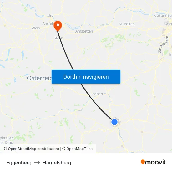 Eggenberg to Hargelsberg map