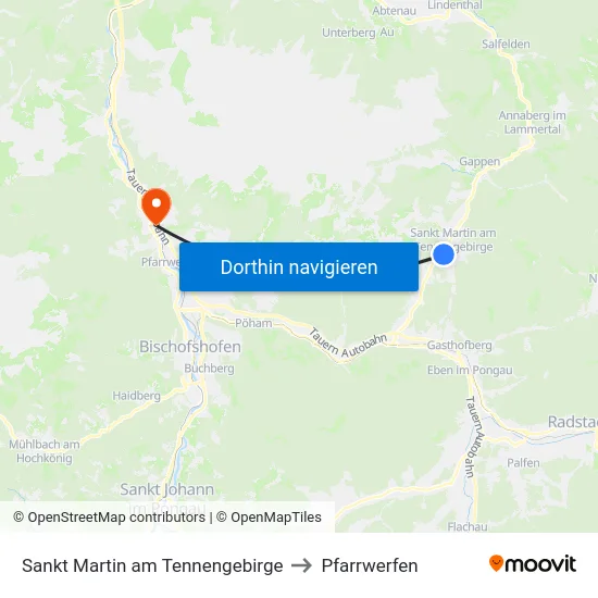 Sankt Martin am Tennengebirge to Pfarrwerfen map
