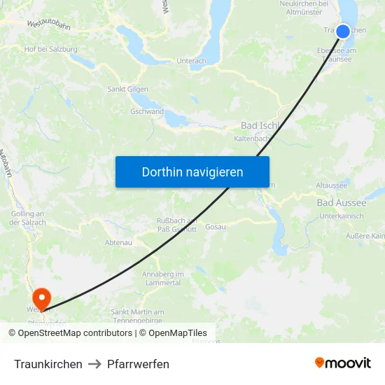 Traunkirchen to Pfarrwerfen map