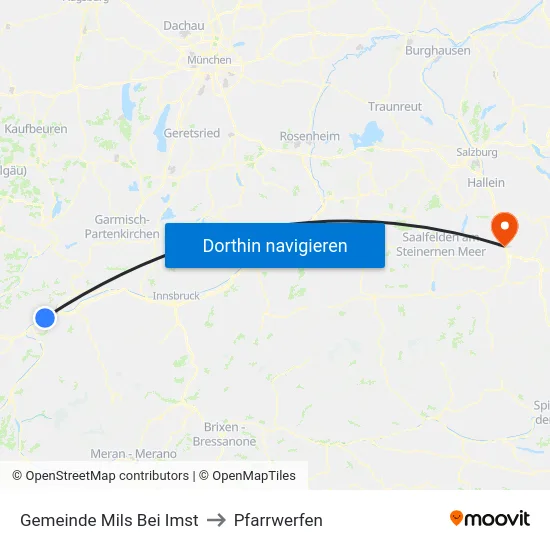 Gemeinde Mils Bei Imst to Pfarrwerfen map