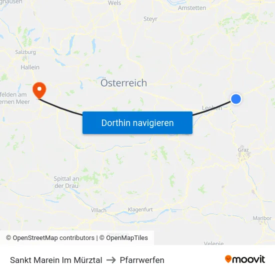 Sankt Marein Im Mürztal to Pfarrwerfen map