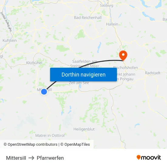 Mittersill to Pfarrwerfen map