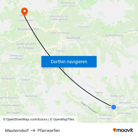 Mauterndorf to Pfarrwerfen map