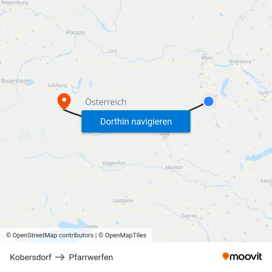 Kobersdorf to Pfarrwerfen map