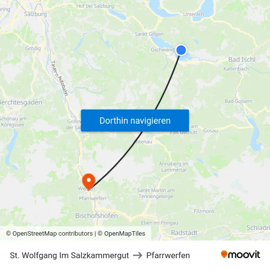 St. Wolfgang Im Salzkammergut to Pfarrwerfen map