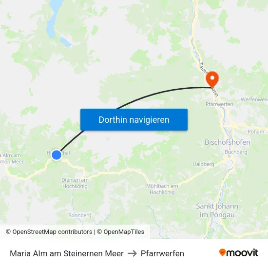 Maria Alm am Steinernen Meer to Pfarrwerfen map