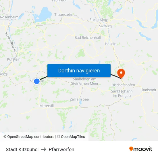 Stadt Kitzbühel to Pfarrwerfen map