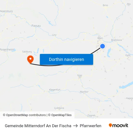 Gemeinde Mitterndorf An Der Fischa to Pfarrwerfen map