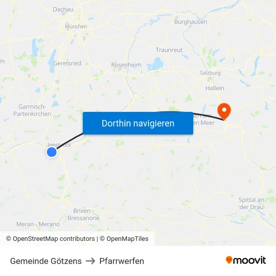 Gemeinde Götzens to Pfarrwerfen map