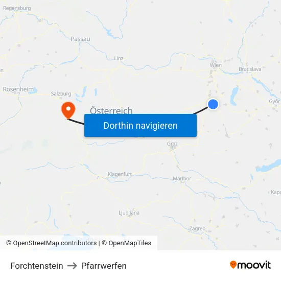 Forchtenstein to Pfarrwerfen map