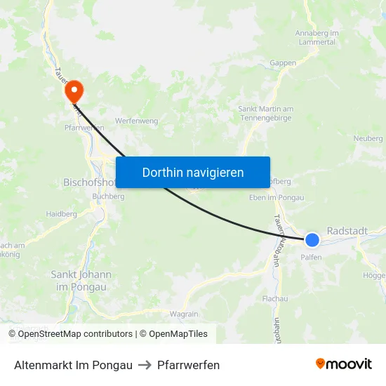 Altenmarkt Im Pongau to Pfarrwerfen map