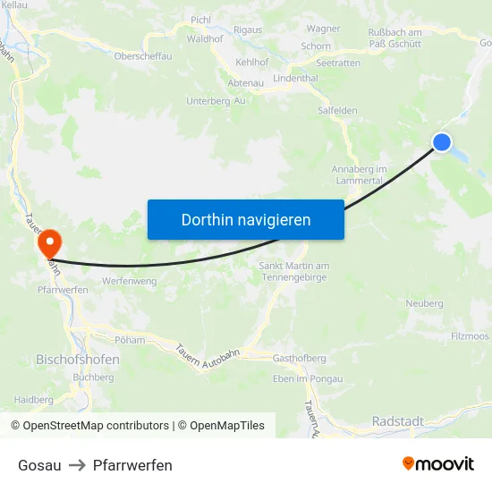 Gosau to Pfarrwerfen map