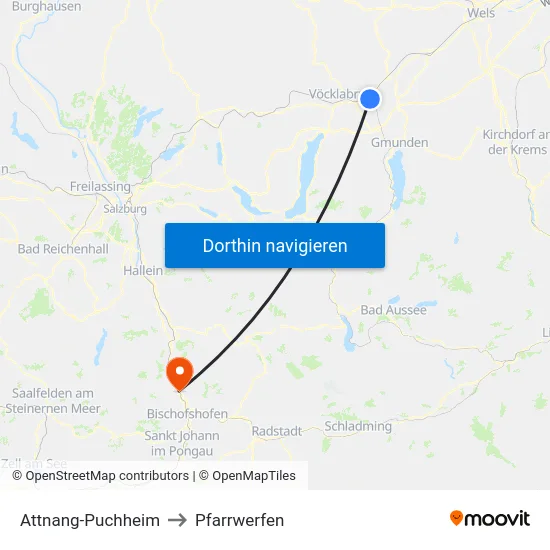 Attnang-Puchheim to Pfarrwerfen map