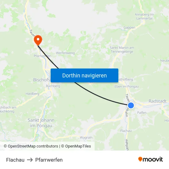 Flachau to Pfarrwerfen map