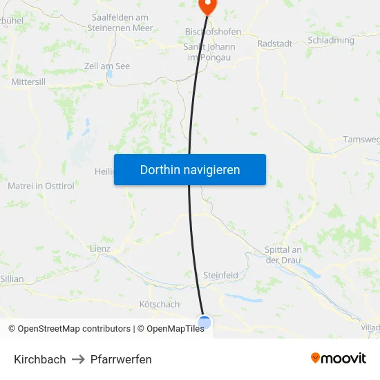 Kirchbach to Pfarrwerfen map