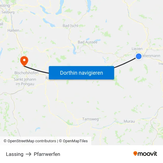 Lassing to Pfarrwerfen map