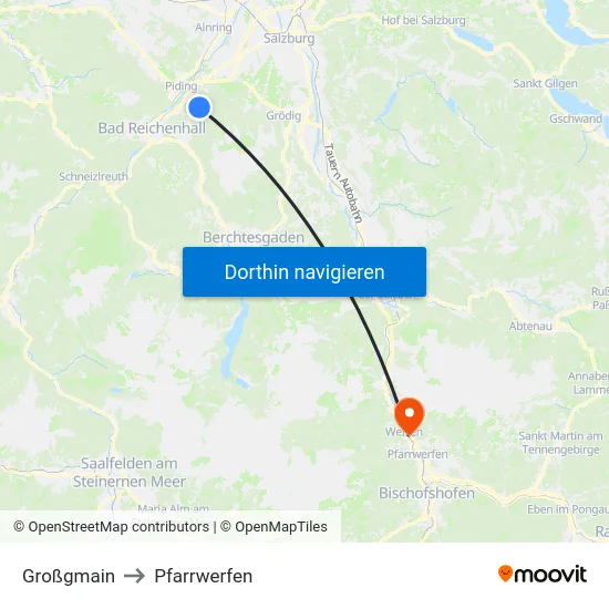Großgmain to Pfarrwerfen map