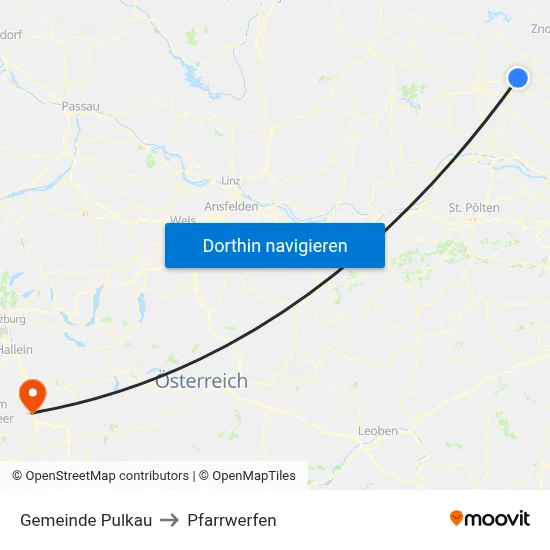 Gemeinde Pulkau to Pfarrwerfen map