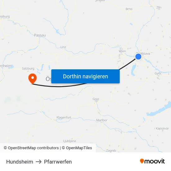 Hundsheim to Pfarrwerfen map