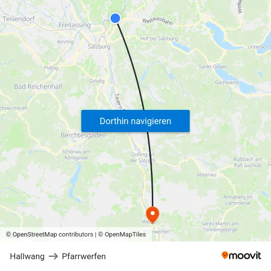Hallwang to Pfarrwerfen map