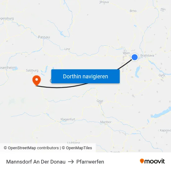Mannsdorf An Der Donau to Pfarrwerfen map
