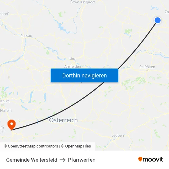 Gemeinde Weitersfeld to Pfarrwerfen map