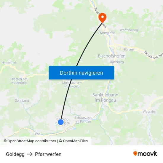 Goldegg to Pfarrwerfen map