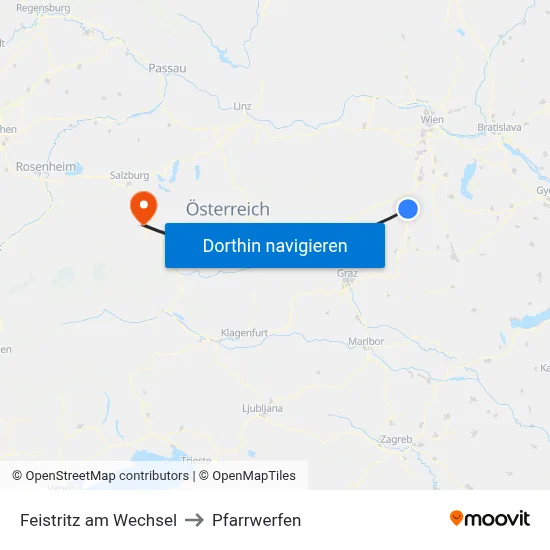 Feistritz am Wechsel to Pfarrwerfen map