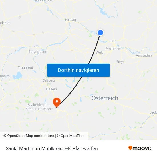 Sankt Martin Im Mühlkreis to Pfarrwerfen map